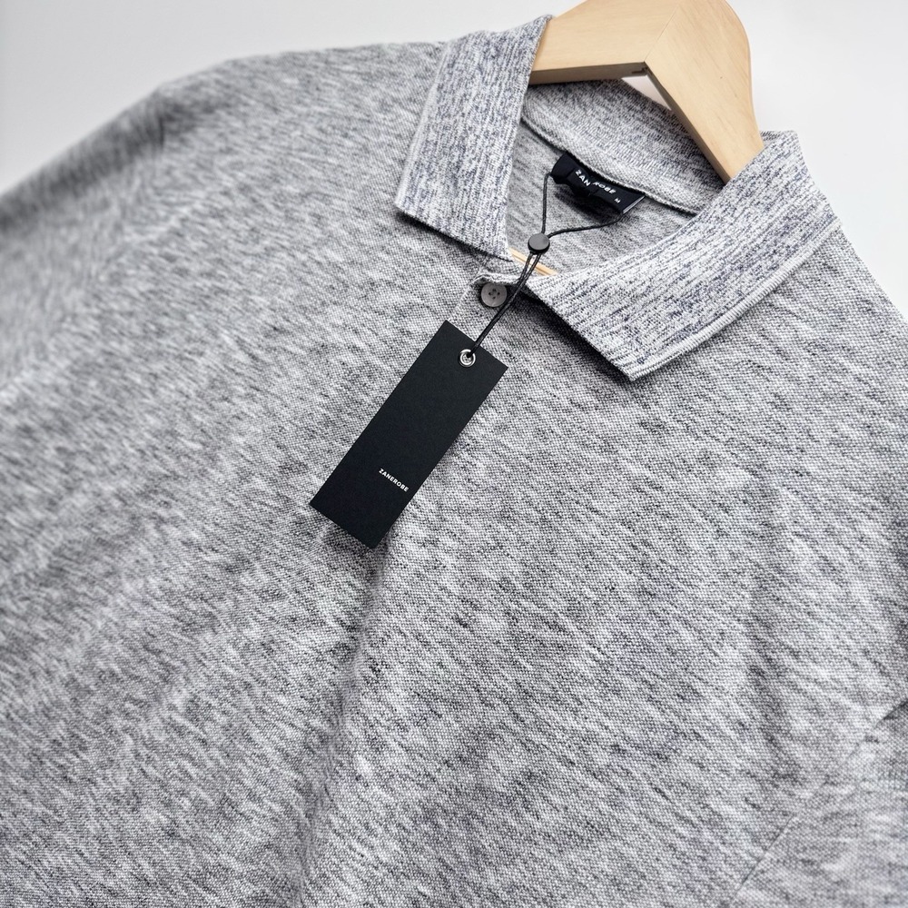 Zanerobe Pique Polo Shirt Mens Medium White Noise Grey Marled Knit NWT